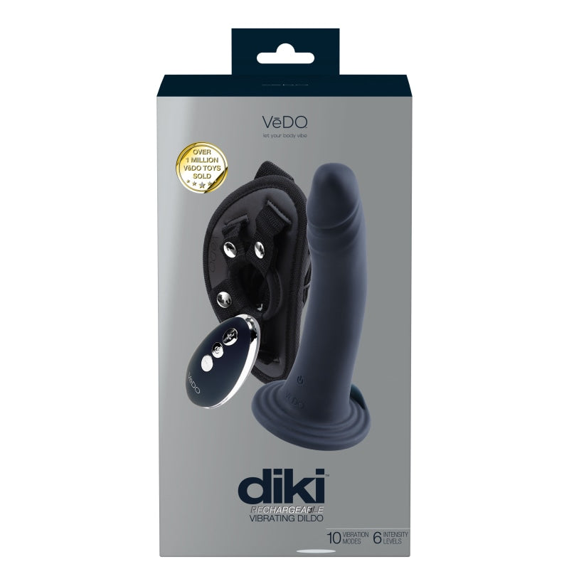 Diki Rechargeable Vibrating Dildo With Harness - Just Black - Vibrators
