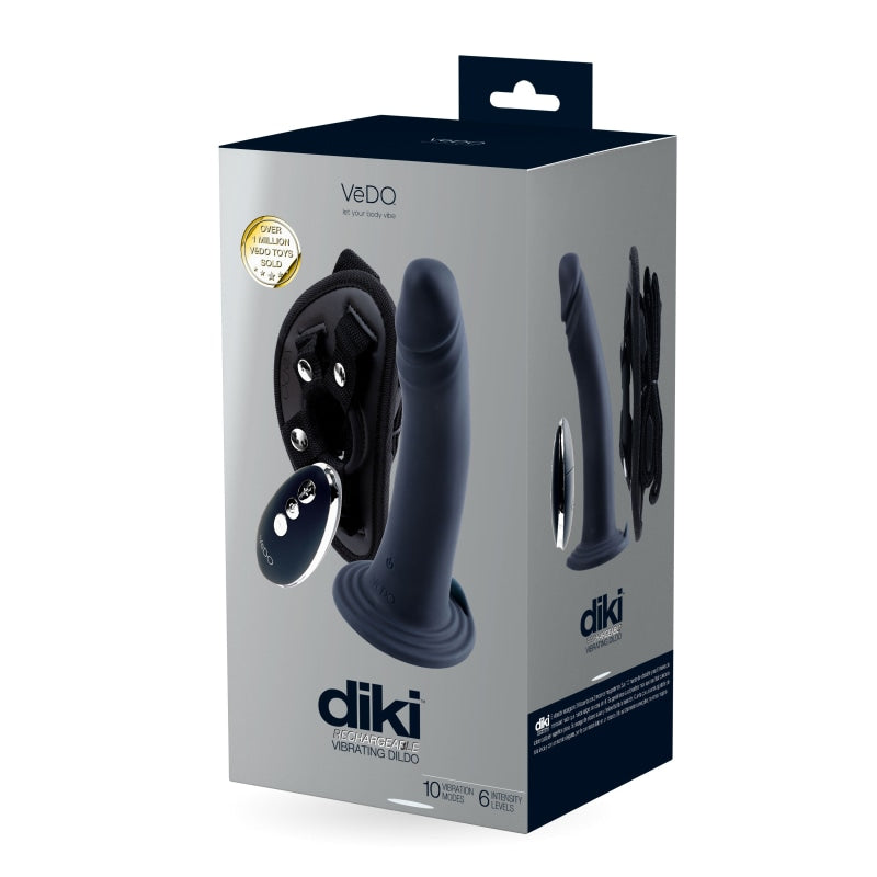 Diki Rechargeable Vibrating Dildo With Harness - Just Black - Vibrators