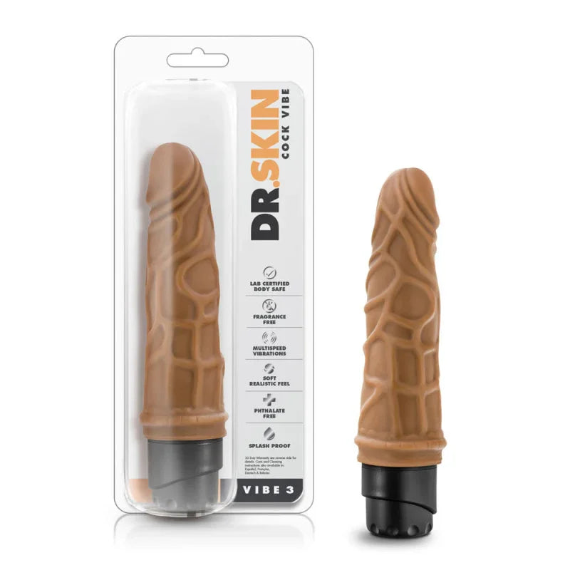Dr. Skin - Cock Vibe 3 - 7.25 Inch Vibrating Cock - Mocha - MyPleasure