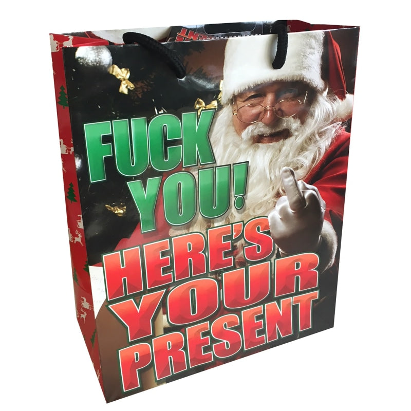Cheeky and Hilarious 'Here's Your Present X-Mas' Gift Bag - Add a Unique Twist to Your Holiday Gifting with This Playful Holiday Item!