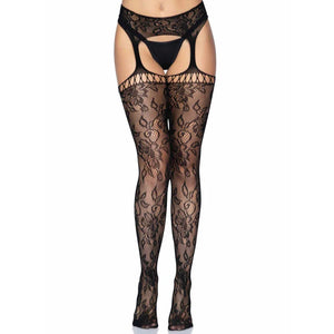 Gardenia Lace Garter Belt Stockings - One Size - One Size - Black - MyPleasure