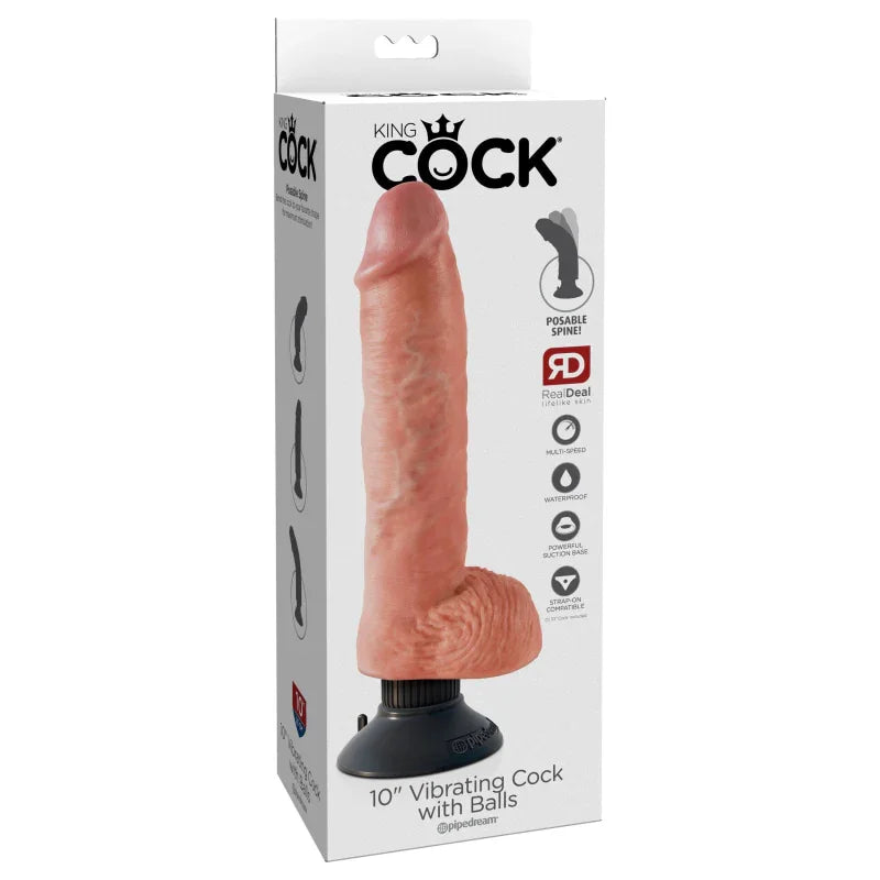 King Cock 10-Inch Vibrating Cock With Balls - Flesh - MyPleasure