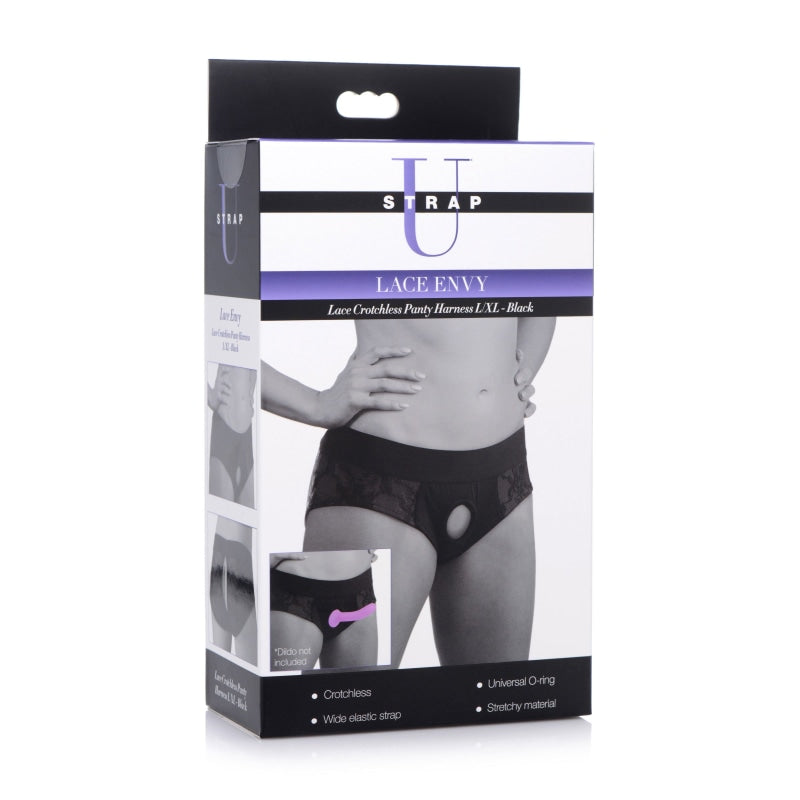 Lace Envy Black Crotchless Panty Harness - L/xl - Lingerie & Sexy Apparel