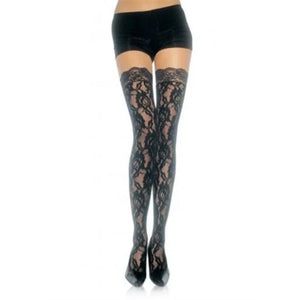 Lace Top Lace Thigh Highs - One Size - Black - MyPleasure