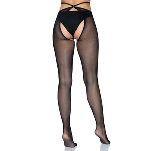 Micro Net Strappy Crotchless Tights - One Size - One Size -Black - MyPleasure