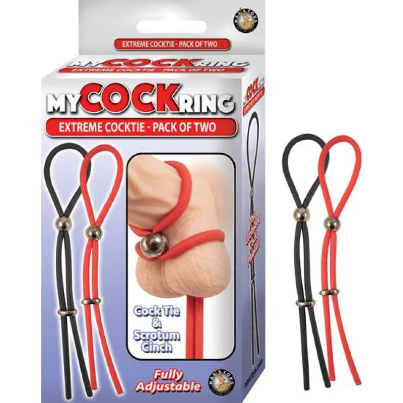 My Cockring Extreme Cocktie-Pack of Two - Black/ Red - MyPleasure