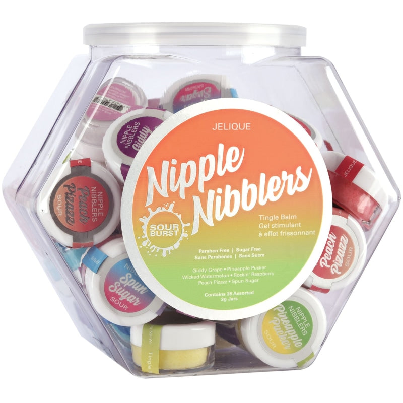 Nipple Nibbler Sour Tingle Balm Assorted - 36 Pc. Bowl - 3g Jar - Nipple Stimulators