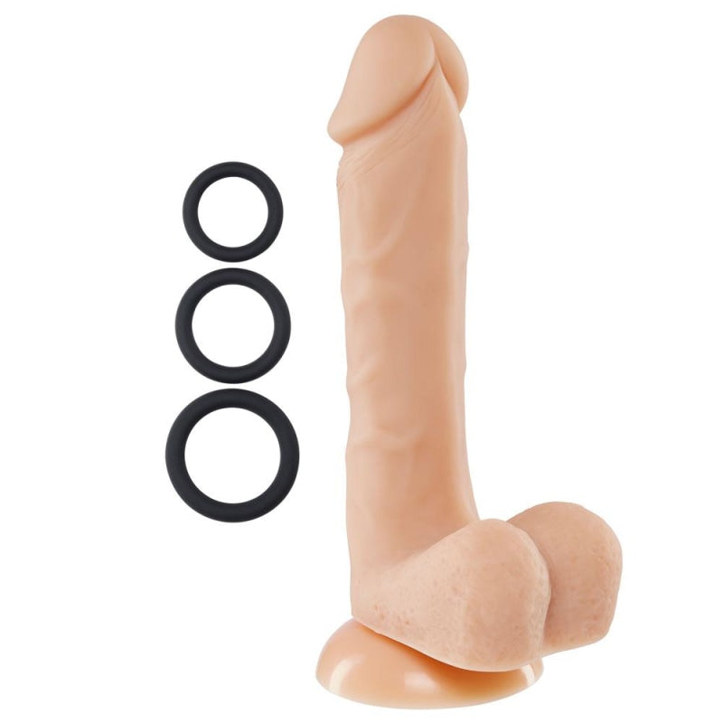 Pro Sensual Premium Silicone 8 Inch Dong With 3 Cockrings - Flesh - Dildos & Dongs