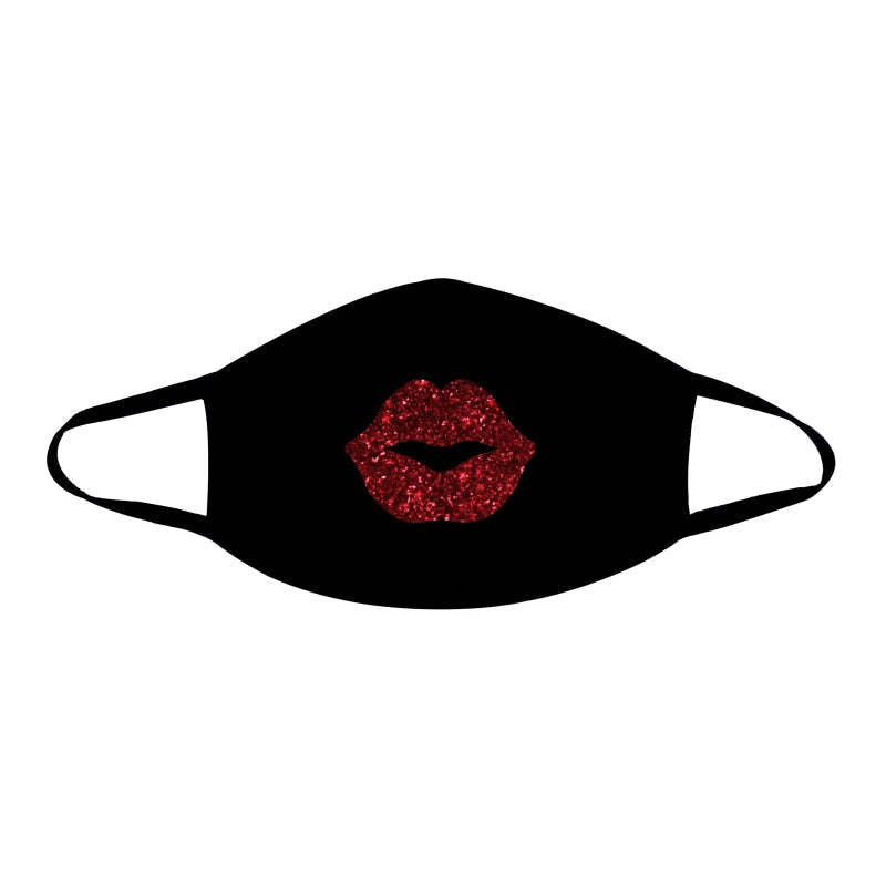 Pucker Up Red Glitter Lips Face Mask With Black Trim - Safety Mask