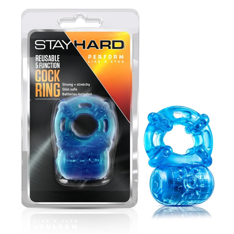Stay Hard Reusable 5 Function Vibrating Cock Ring - Blue BL-30802