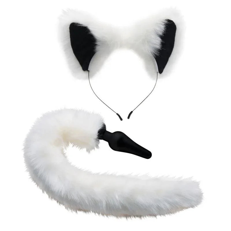 White Fox Tail Anal Plug and Ears Set - MyPleasure
