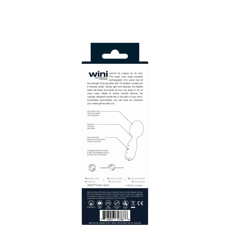 Wini Rechargeable Mini Wand - Black - Massagers