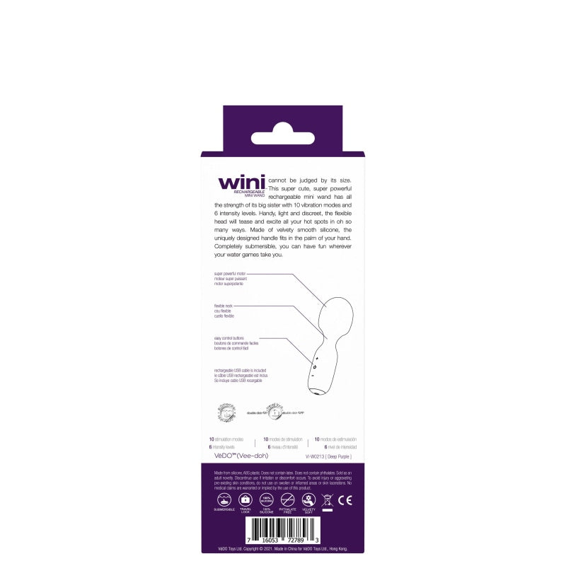 Wini Rechargeable Mini Wand - Purple - Massagers