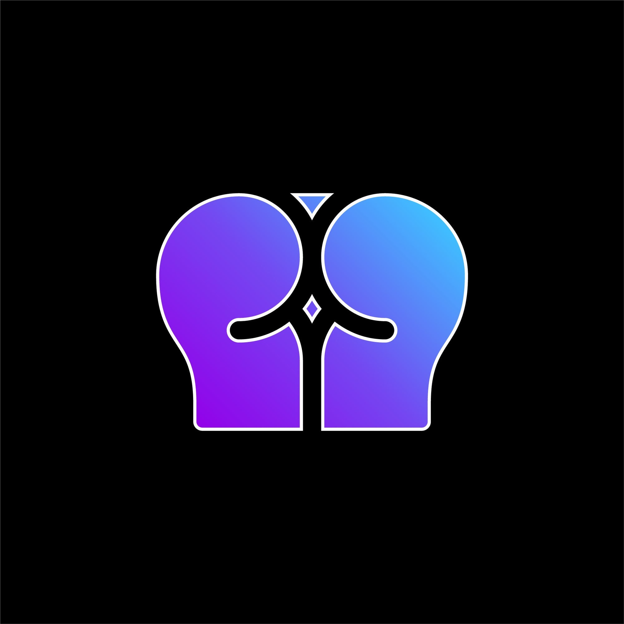 Stylized purple and blue gradient icon of a pelvic bone structure on a black background