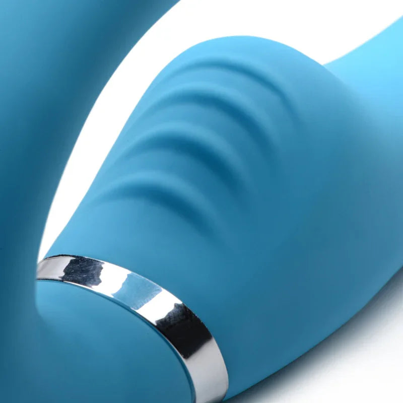 10x Mighty Rider Vibrating Strapless Strap-on - Blue - MyPleasure