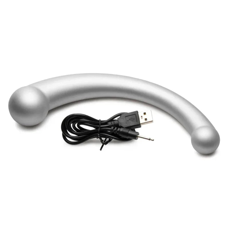 10x Vibra-Crescent Silicone Dual Ended Dildo - Silver - MyPleasure