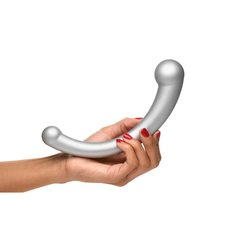10x Vibra-Crescent Silicone Dual Ended Dildo - Silver - MyPleasure