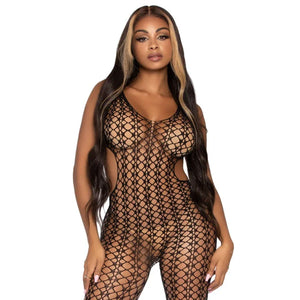 Lattice Net Footless Bodystocking - One Size - Black