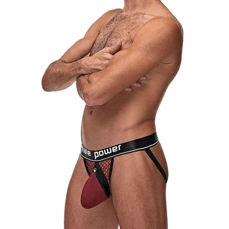 Cock Pit Net Cock Ring Jock - L/ XL - Burgundy