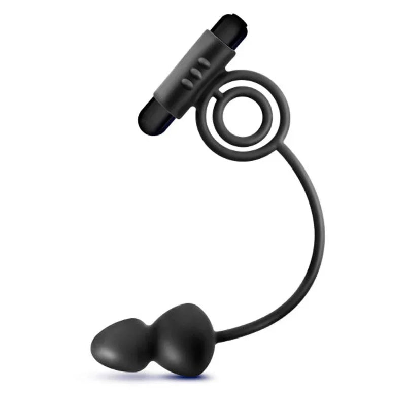 Anal Adventures - Platinum - Silicone Anal Ball With Vibrating C-Ring - Black