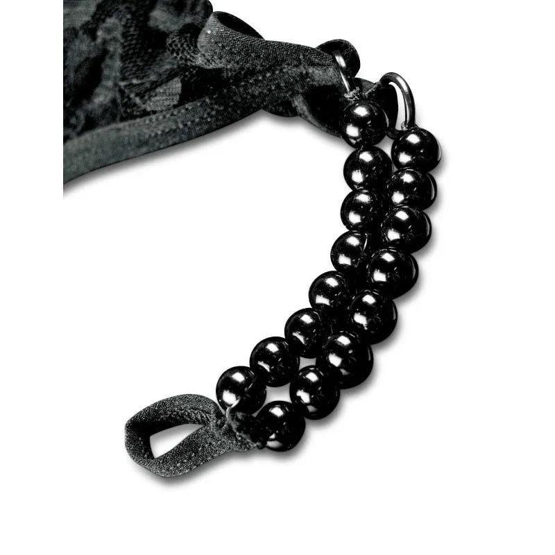 Hookup Panties Crotchless Pleasure Pearls - Black - XL - Xxl