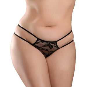 Hookup Panties Crotchless Pleasure Pearls - Black - XL - Xxl