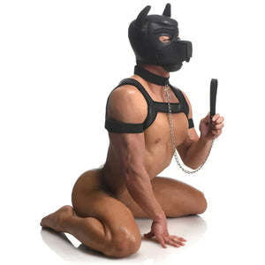 Full Pup Arsenal Set Neoprene Puppy Hood, Chest Harness, Collar With Leash and Arm Band - Black