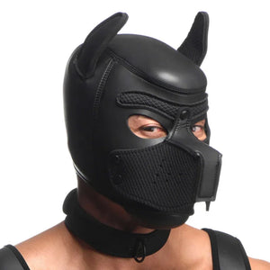 Full Pup Arsenal Set Neoprene Puppy Hood, Chest Harness, Collar With Leash and Arm Band - Black