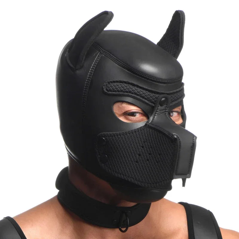 Full Pup Arsenal Set Neoprene Puppy Hood, Chest Harness, Collar With Leash and Arm Band - Black