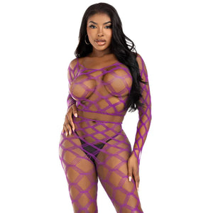 2 Pc Net Crop Top and Footless Tights - One Size - Violet - MyPleasure