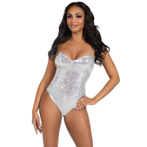 2 Pc Sequin Bodysuit - Small - Silver - MyPleasure