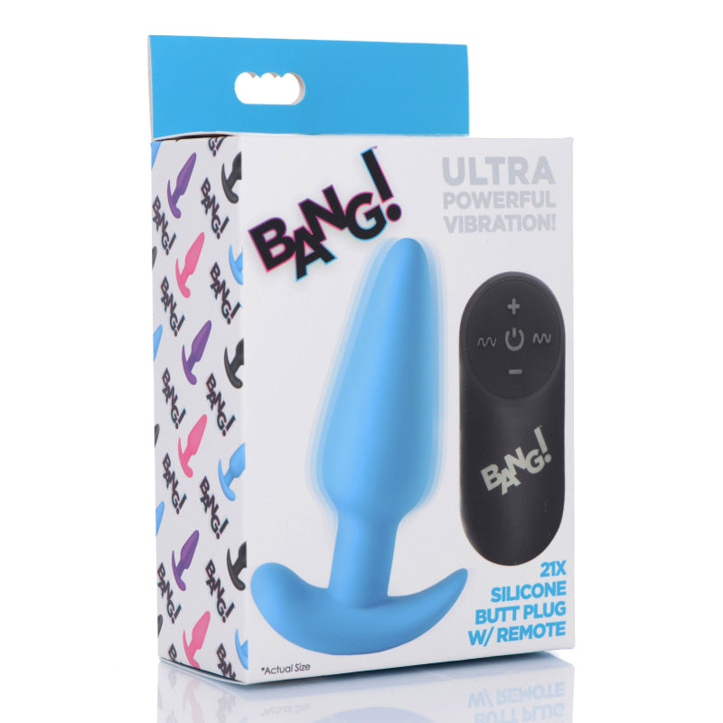 21x Silicone Butt Plug With Remote - Blue