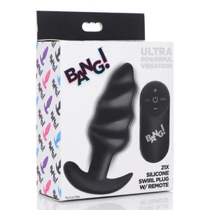 21x Silicone Swirl Plug With Remote -Black - MyPleasure