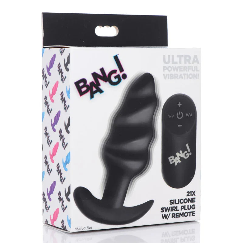 21x Silicone Swirl Plug With Remote -Black - MyPleasure