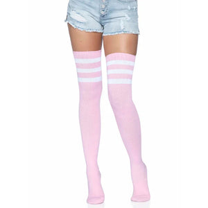 3 Stripes Athletic Ribbed Thigh Highs - One Size - - One Size - Light Pink - MyPleasure
