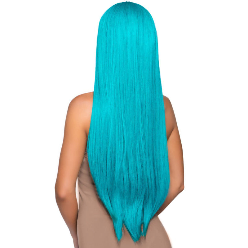 33 Inch Long Straight Center Part Wig Turquoise