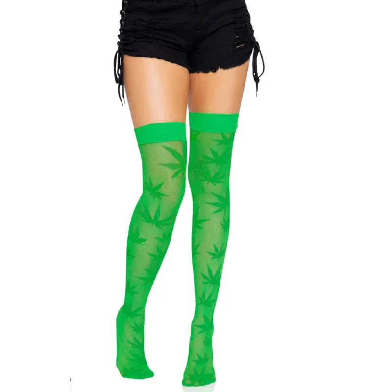 420 Net Thigh Highs - One Size - Green - MyPleasure