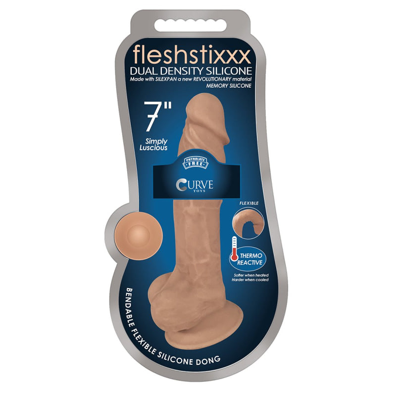 7 Inch Fleshstixxx Silicone Dildo With Balls - Latte