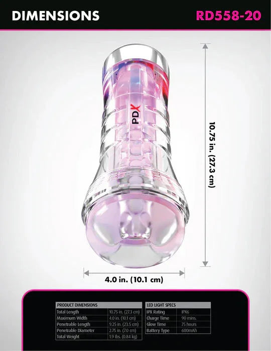 Pdx Elite Viewtube XXL See-Thru Ez-Grip Led Stroker - Clear