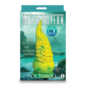Alien Nation Octopod Silicone Rechargeable Vibrating Creature Dildo - Yellow and Green - MyPleasure