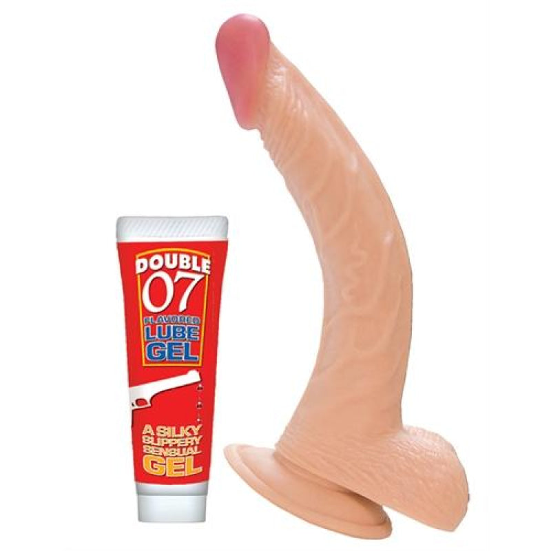 All American Whoppers 8-Inch Curved Dong With  Balls and Lube - Flesh