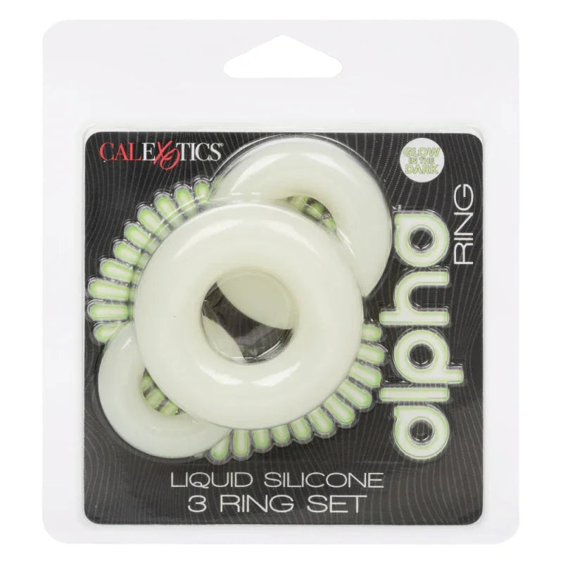 Alpha Glow-in-the-Dark Liquid Silicone 3 Ring Set - White - MyPleasure