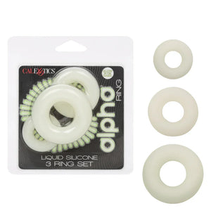 Alpha Glow-in-the-Dark Liquid Silicone 3 Ring Set - White - MyPleasure