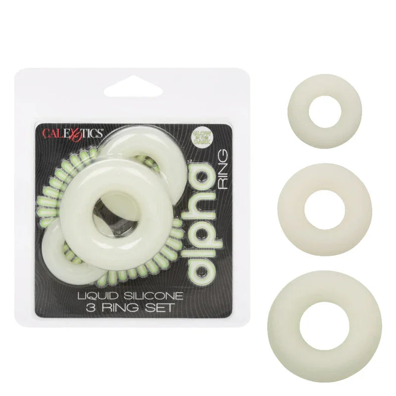 Alpha Glow-in-the-Dark Liquid Silicone 3 Ring Set - White - MyPleasure