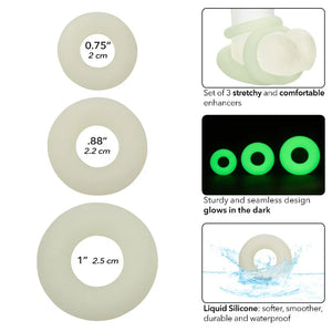 Alpha Glow-in-the-Dark Liquid Silicone 3 Ring Set - White - MyPleasure