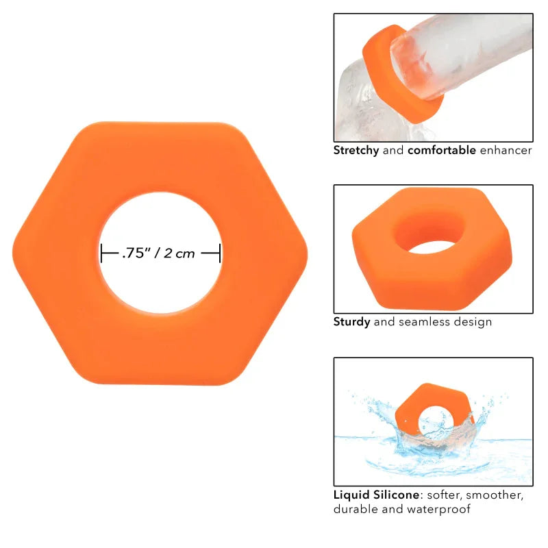 Alpha Liquid Silicone Prolong Sexagon Ring - Orange - MyPleasure