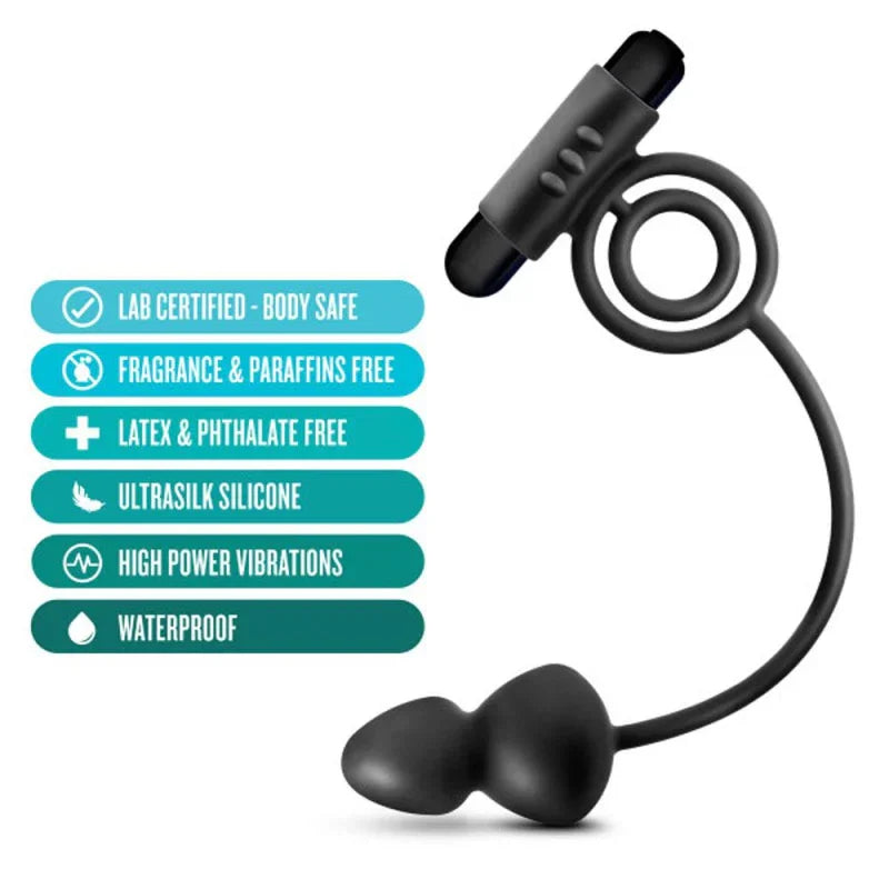 Anal Adventures - Platinum - Silicone Anal Plug With Vibrating C-Ring - Black - MyPleasure