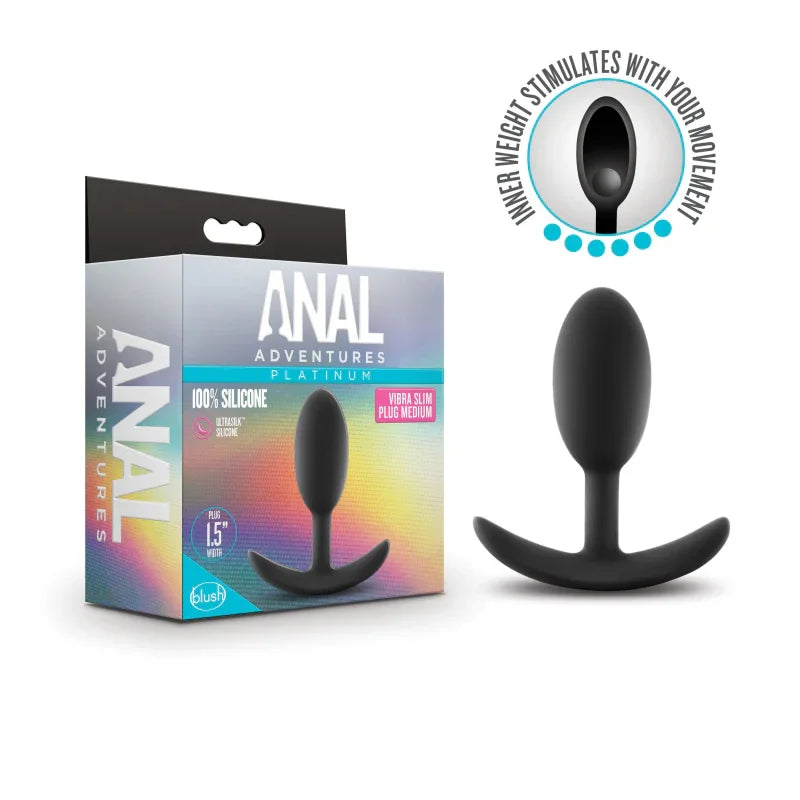 Anal Adventures - Platinum - Silicone Vibra Slim Plug -Medium - Black - MyPleasure