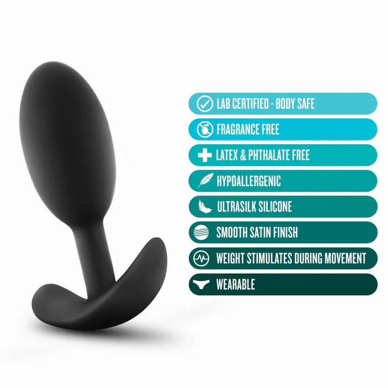 Anal Adventures - Platinum - Silicone Vibra Slim Plug -Medium - Black - MyPleasure