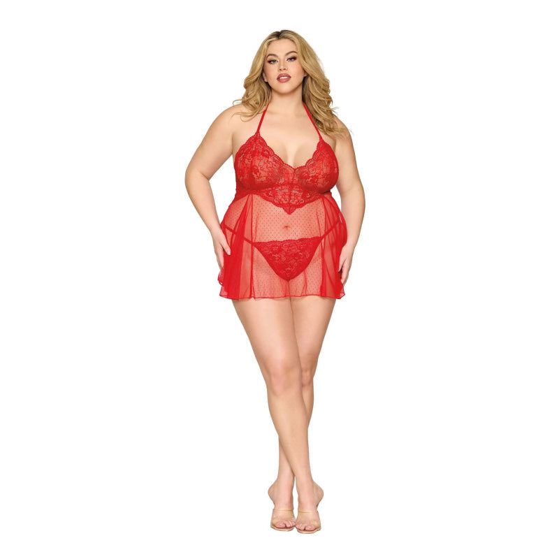 Babydoll and G-String Dmnd - One Size Queen -  Red